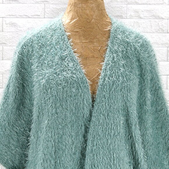 PAISLEY GRACE Cardigan Angora Blend Oversized Fuzzy Texture Open Front Teal XL - Picture 3 of 13